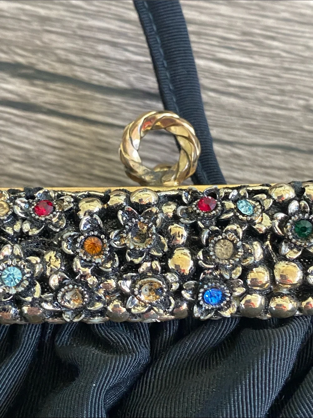 Vintage Elegant Black Evening Handbag with Jeweled Frame Guild Creations